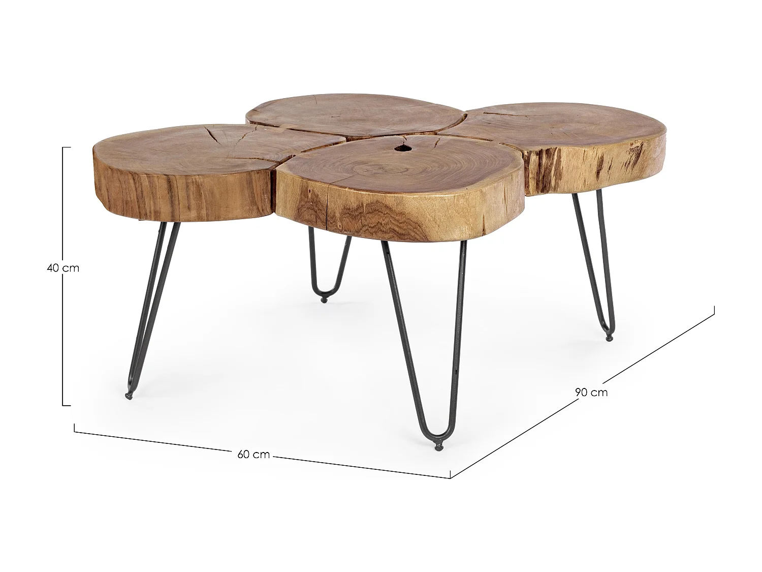 Table basse en bois d'acacia et pieds acier noir Tal L 90cm