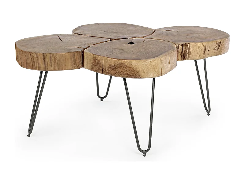 Table basse en bois d'acacia et pieds acier noir Tal L 90cm