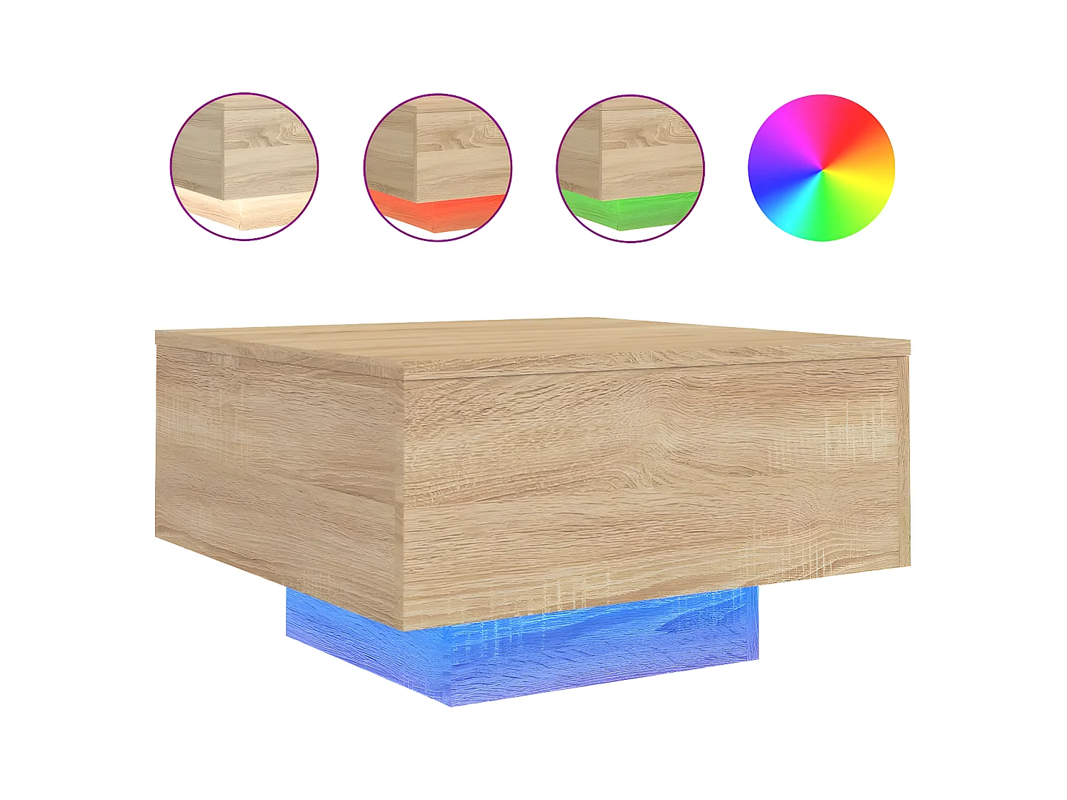 Table basse avec lumières LED chêne sonoma 55x55x31