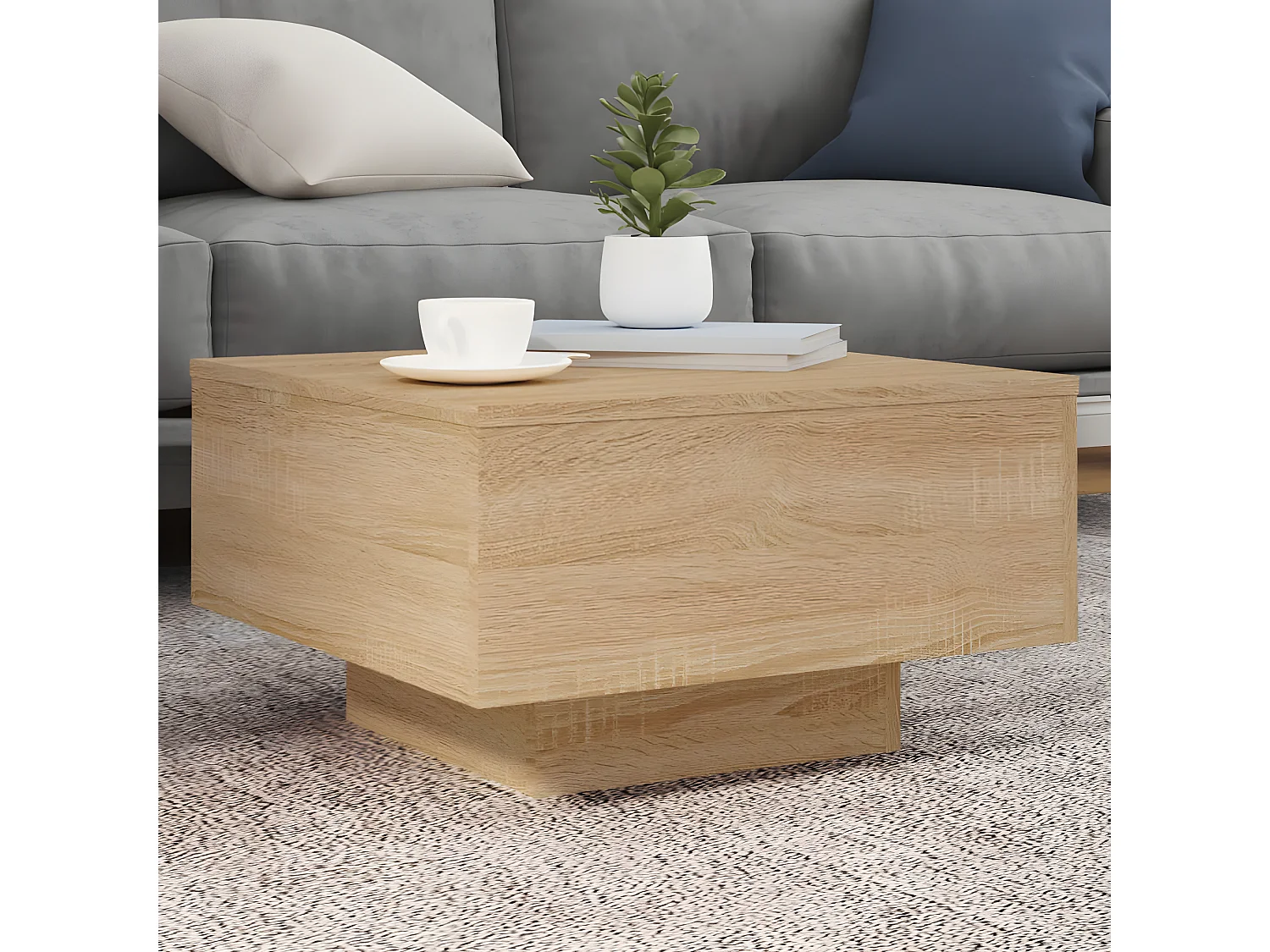Table basse avec lumières LED chêne sonoma 55x55x31