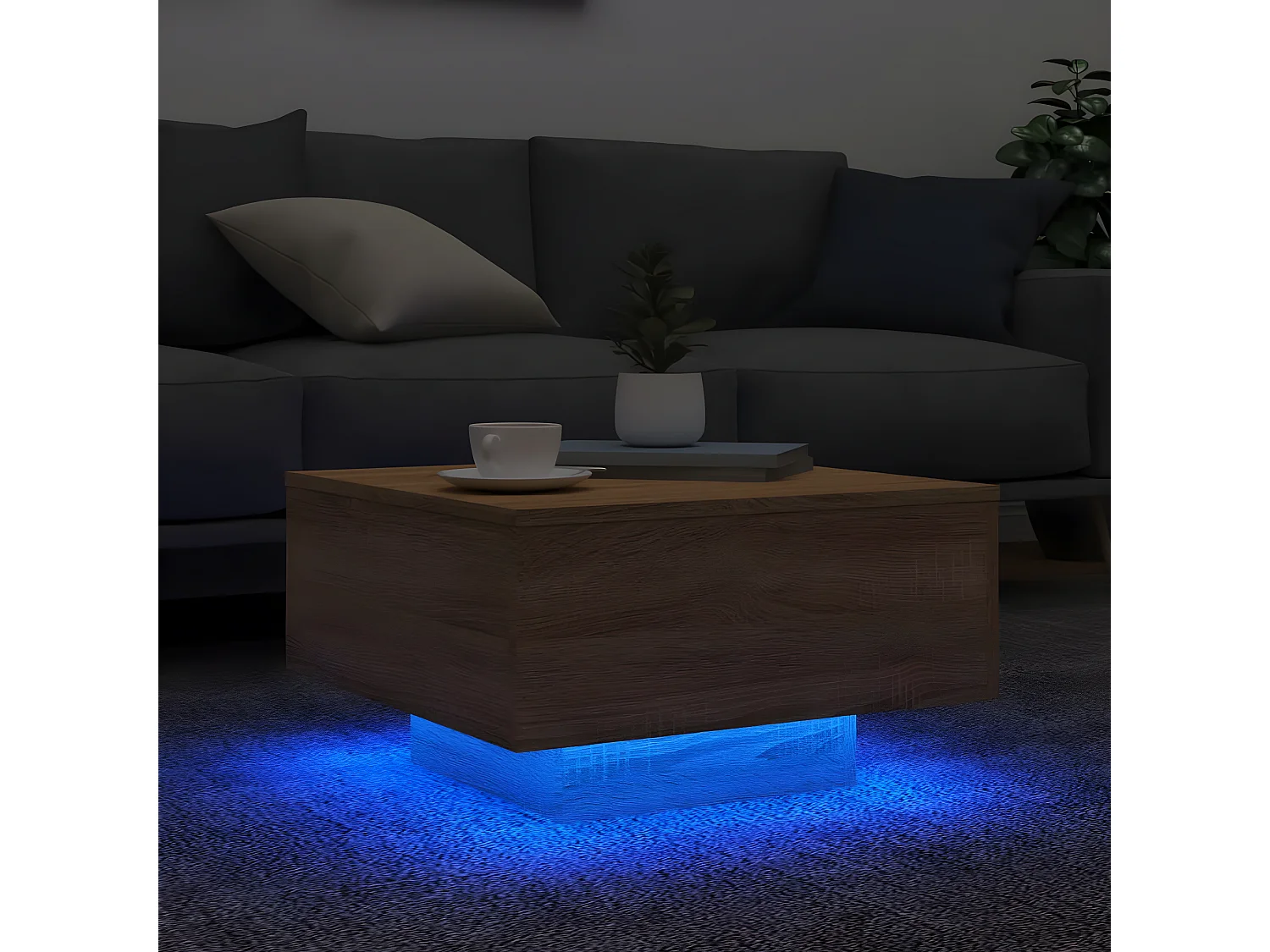 Table basse avec lumières LED chêne sonoma 55x55x31