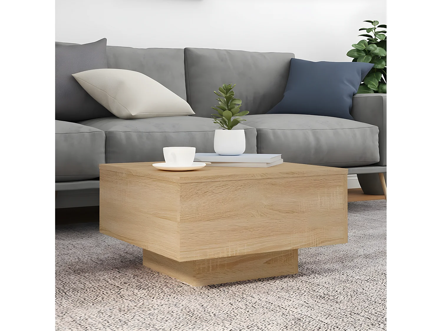 Table basse avec lumières LED chêne sonoma 55x55x31