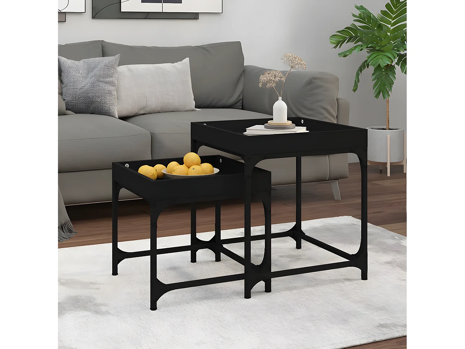 Tables d'appoint 2 pcs Noir Bois d'ingénierie
