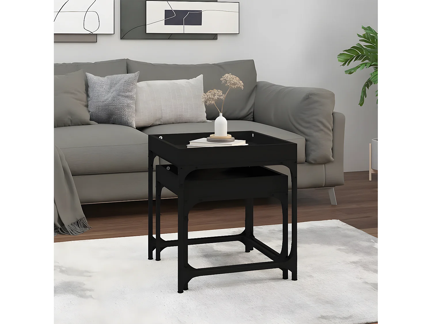 Tables d'appoint 2 pcs Noir Bois d'ingénierie