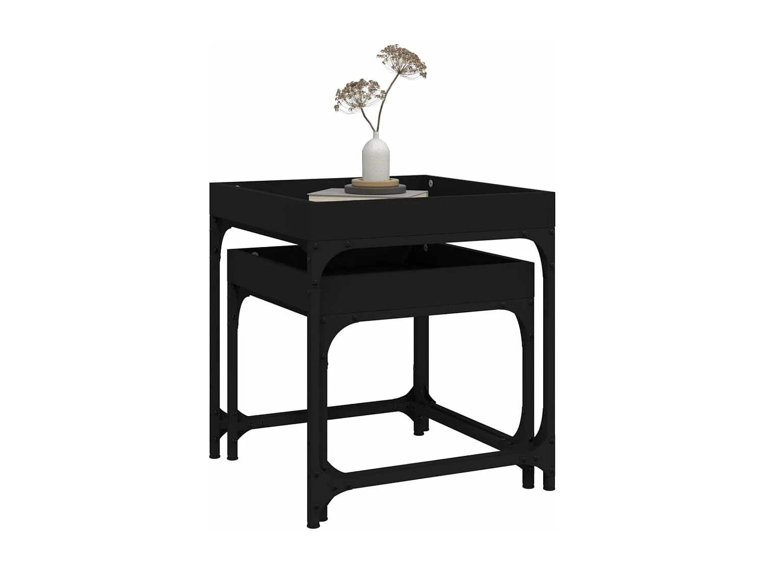 Tables d'appoint 2 pcs Noir Bois d'ingénierie