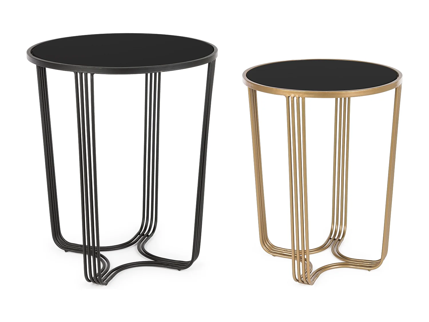 Table basse rondes en acier noir et doré Azna - Lot de 2
