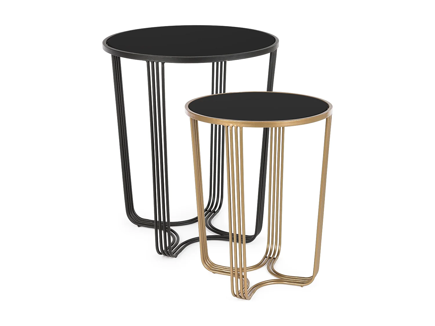 Table basse rondes en acier noir et doré Azna - Lot de 2