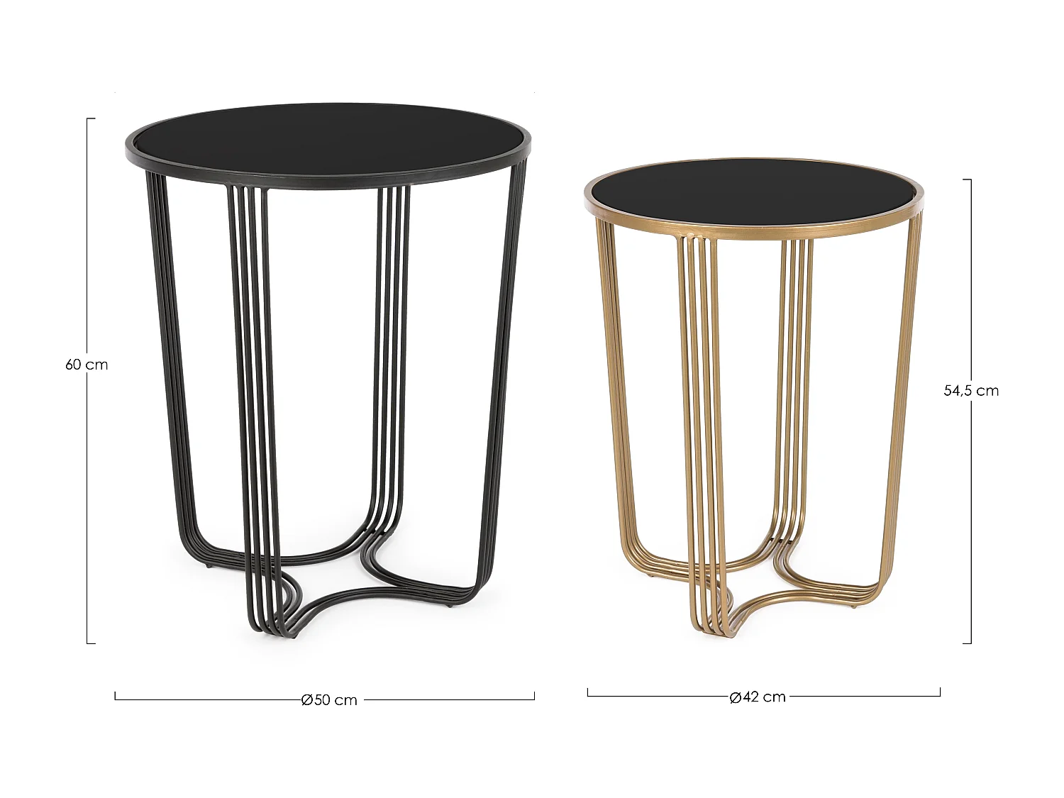 Table basse rondes en acier noir et doré Azna - Lot de 2
