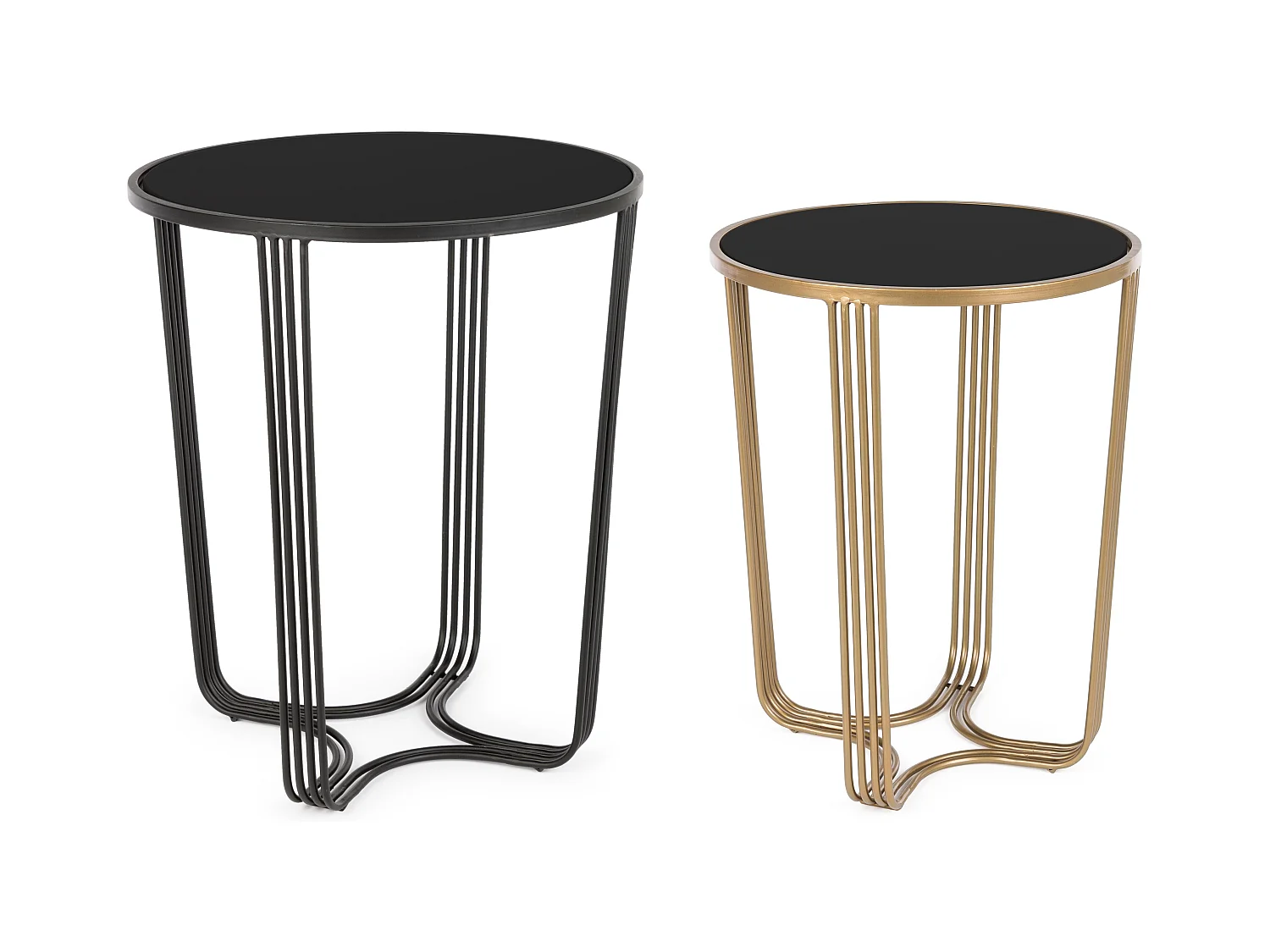 Table basse rondes en acier noir et doré Azna - Lot de 2