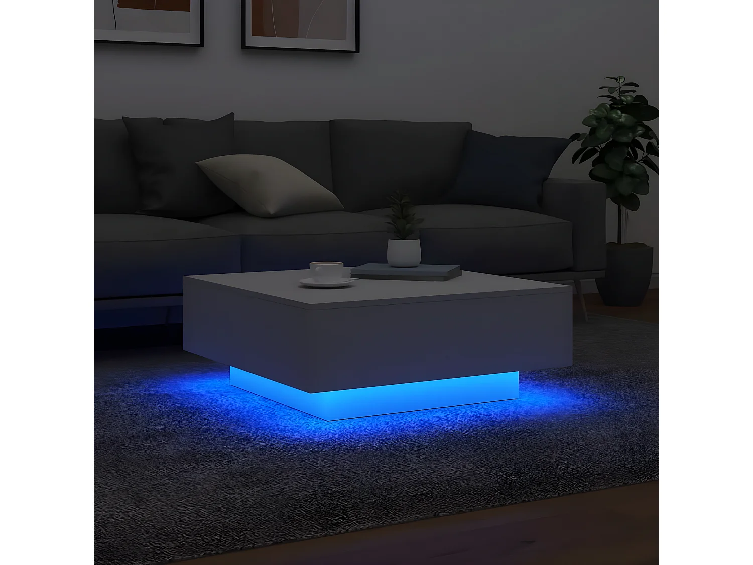 Table basse avec lumières LED blanc 80x80x31