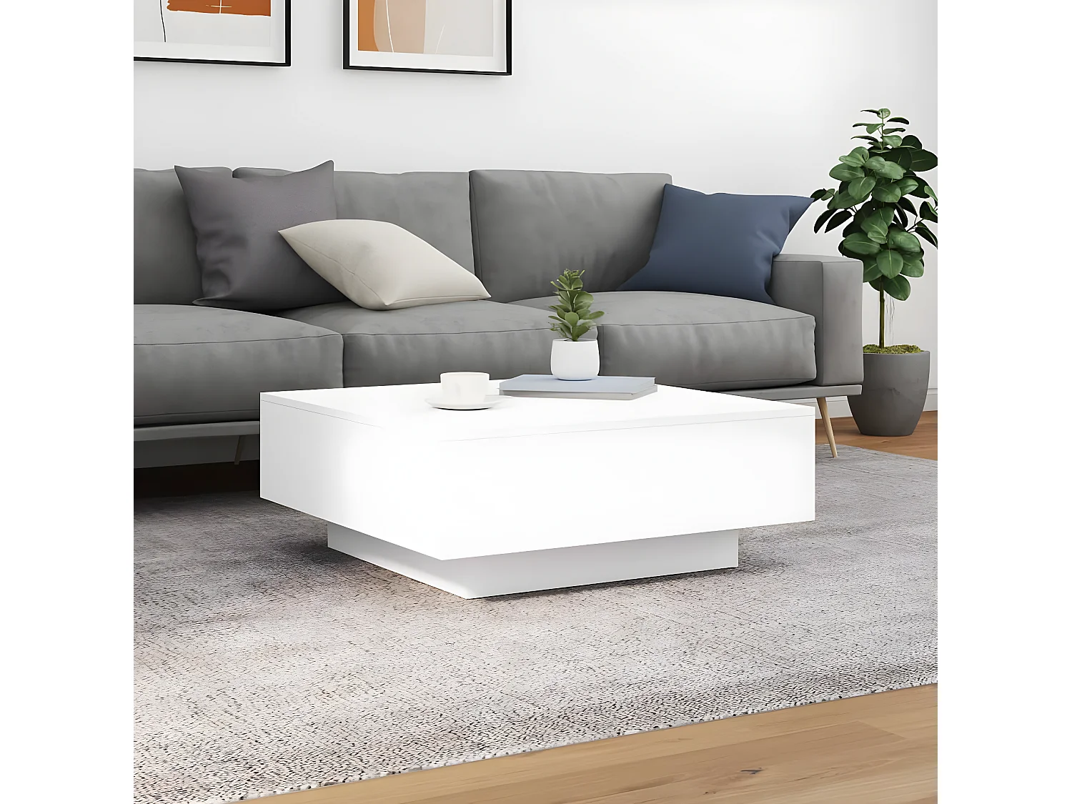 Table basse avec lumières LED blanc 80x80x31