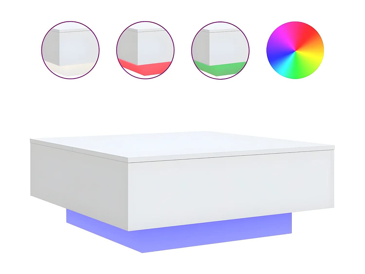 Table basse avec lumières LED blanc 80x80x31