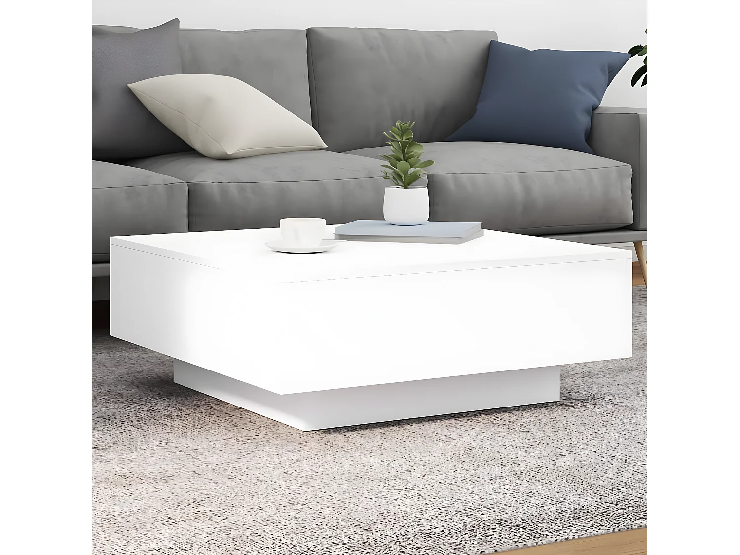 Table basse avec lumières LED blanc 80x80x31