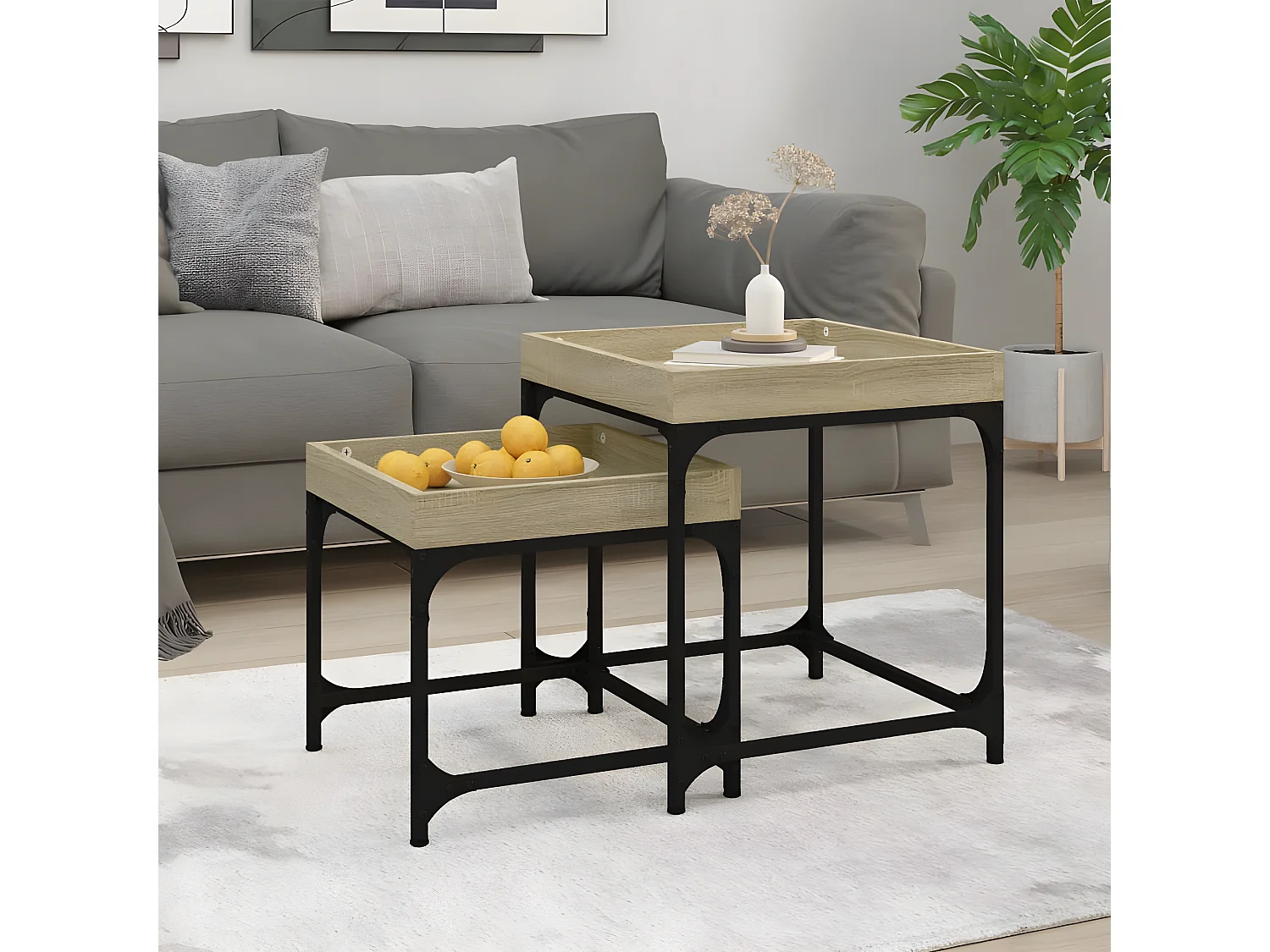 Tables d'appoint 2 pcs Chêne sonoma Bois d'ingénierie