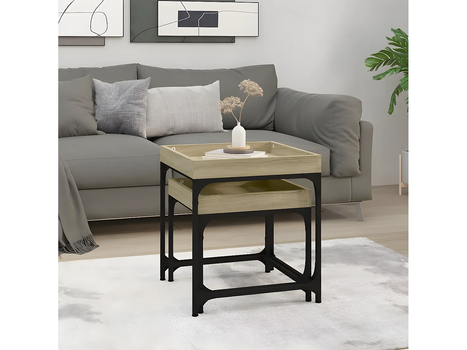 Tables d'appoint 2 pcs Chêne sonoma Bois d'ingénierie