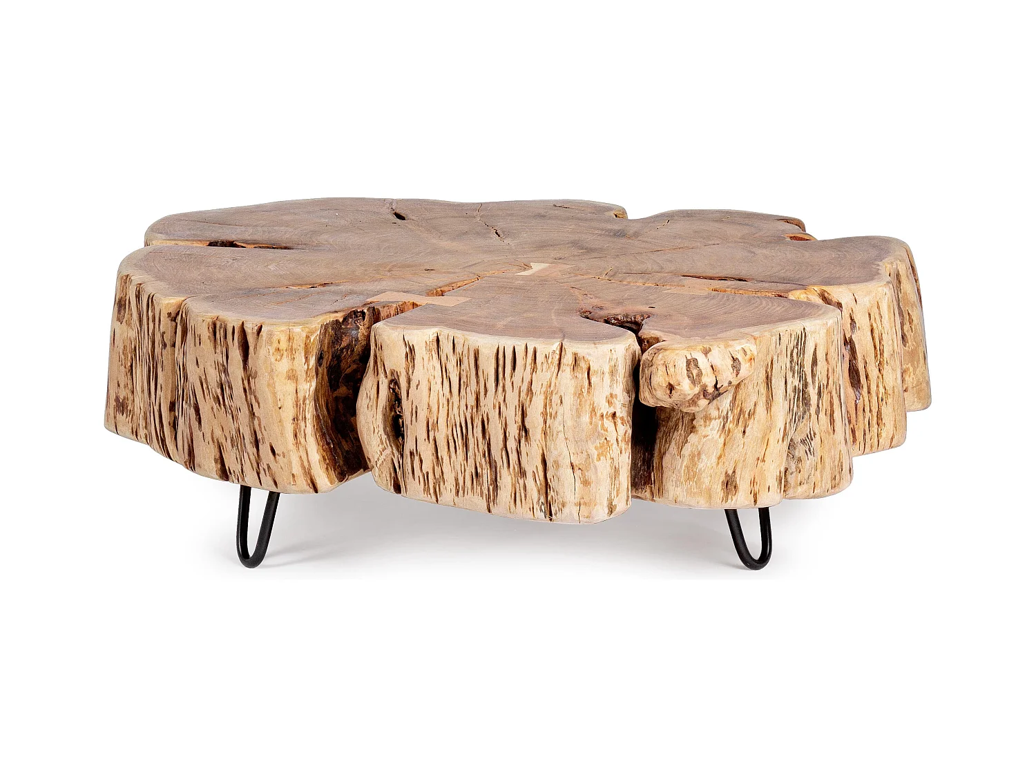 Table basse tronc d'arbre en bois d'acacia clair Adria 90cm