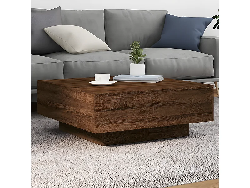 Table basse avec lumières LED chêne marron 80x80x31