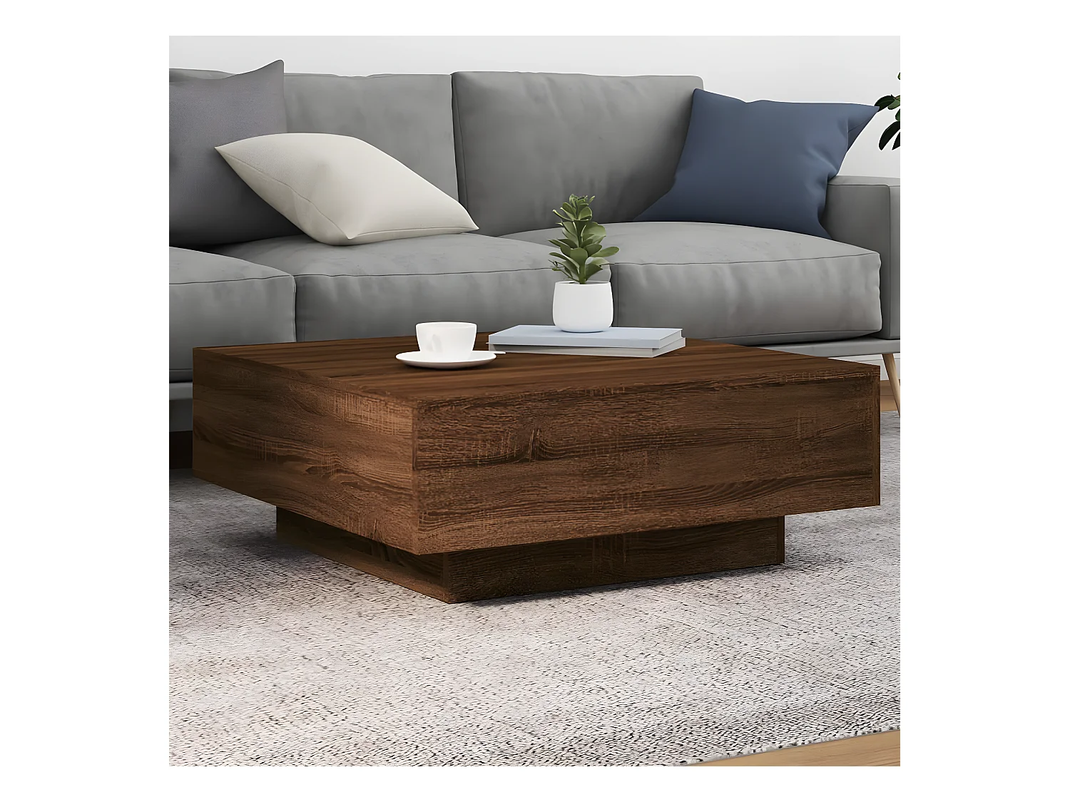 Table basse avec lumières LED chêne marron 80x80x31