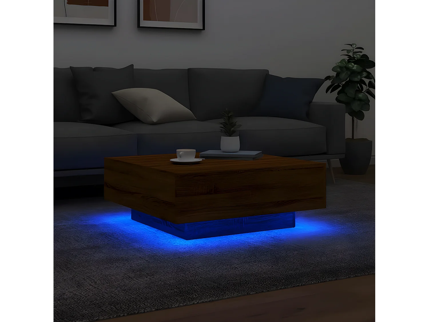 Table basse avec lumières LED chêne marron 80x80x31
