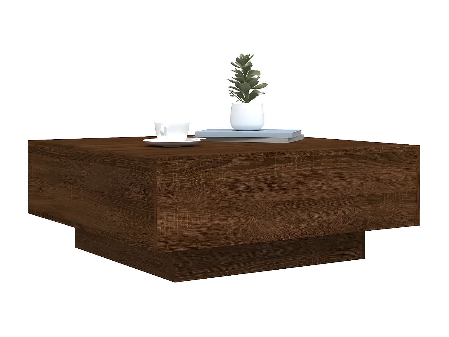 Table basse avec lumières LED chêne marron 80x80x31