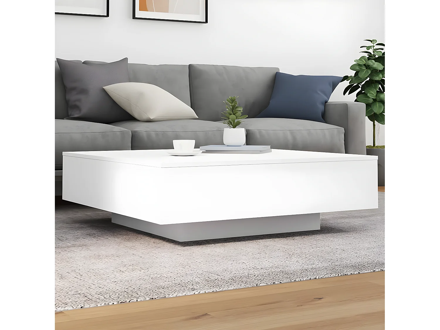 Table basse blanc 100x100x31 bois d'ingénierie