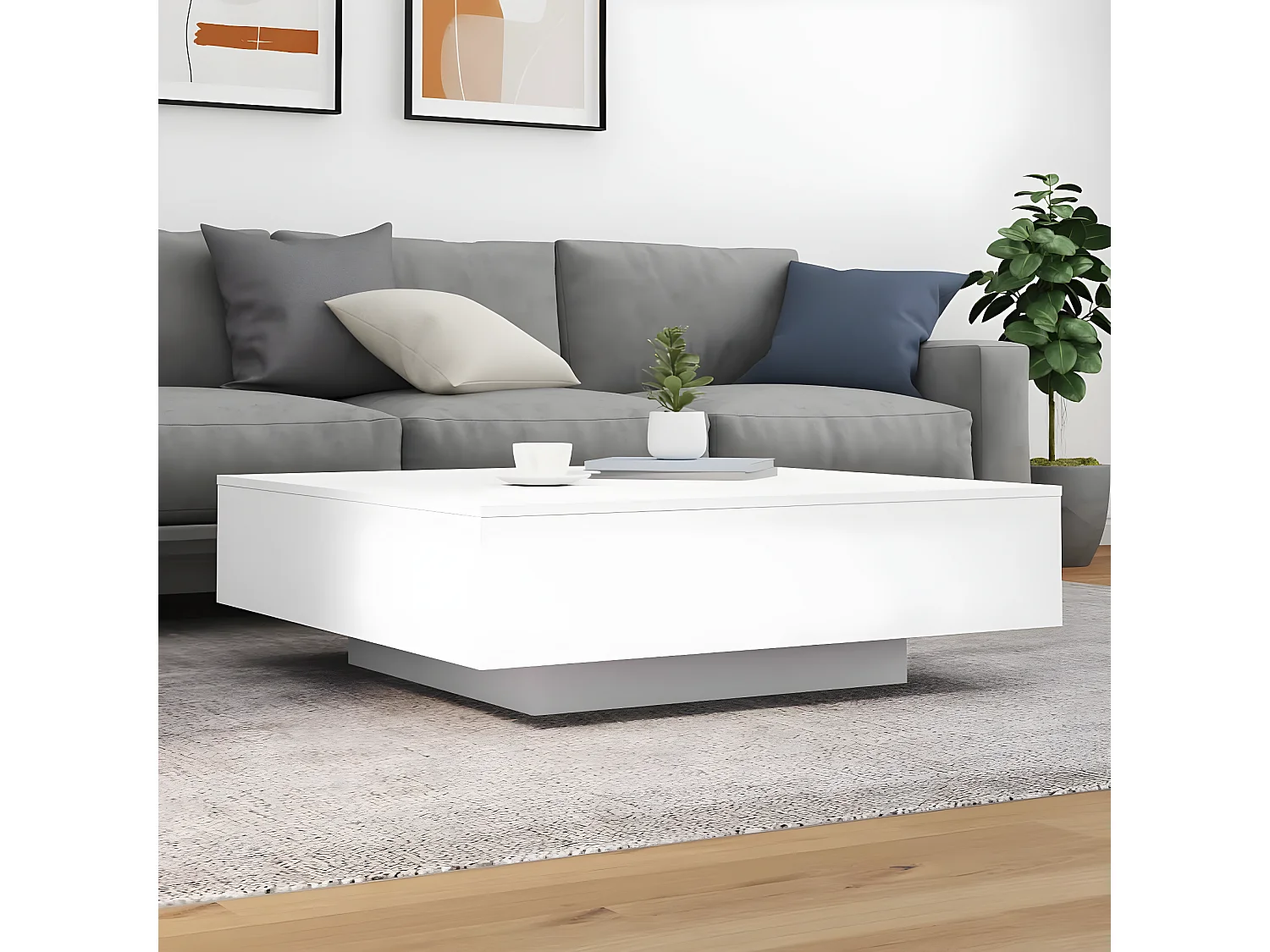 Table basse blanc 100x100x31 bois d'ingénierie