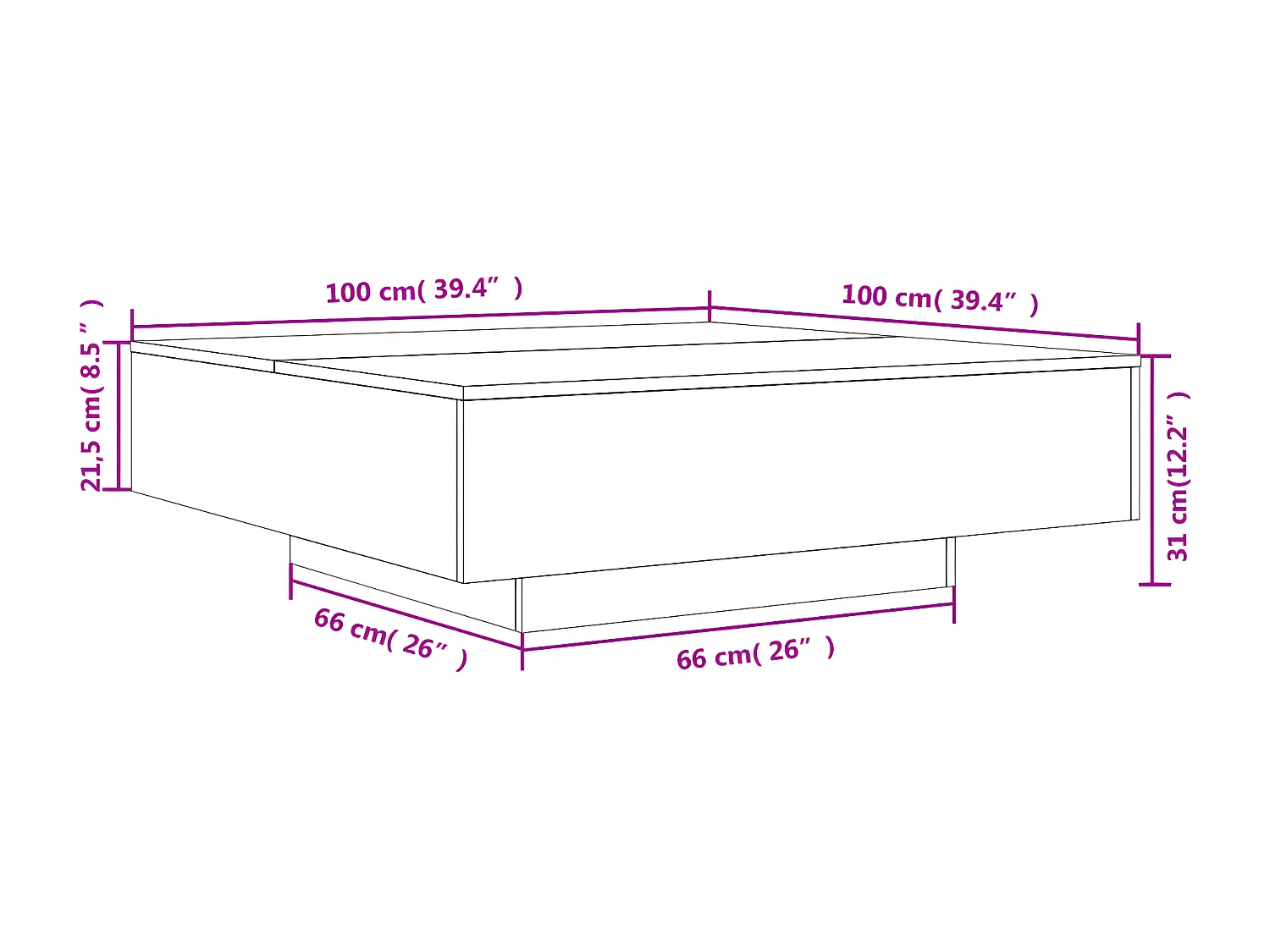 Table basse blanc 100x100x31 bois d'ingénierie