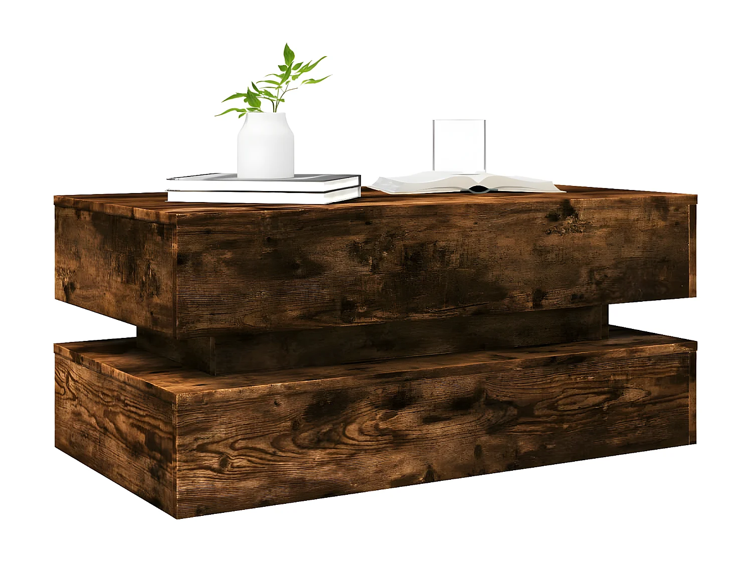 Table basse avec lumières LED chêne fumé 90x50x40