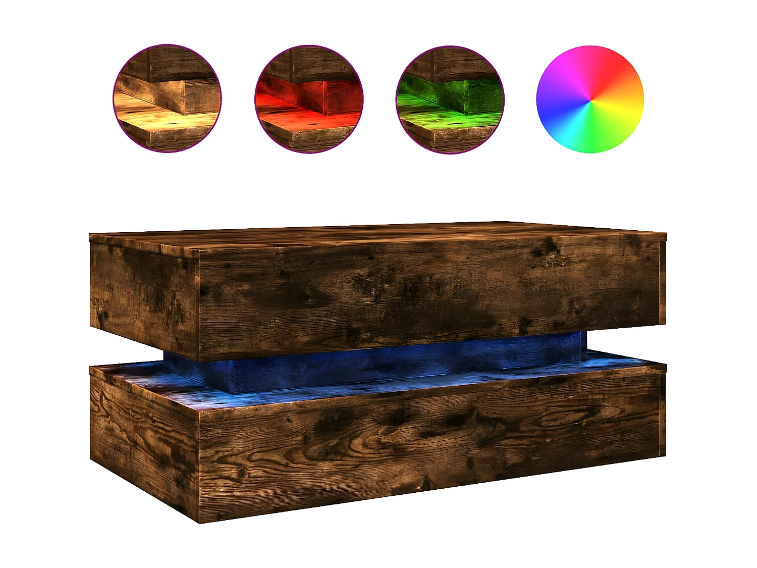 Table basse avec lumières LED chêne fumé 90x50x40