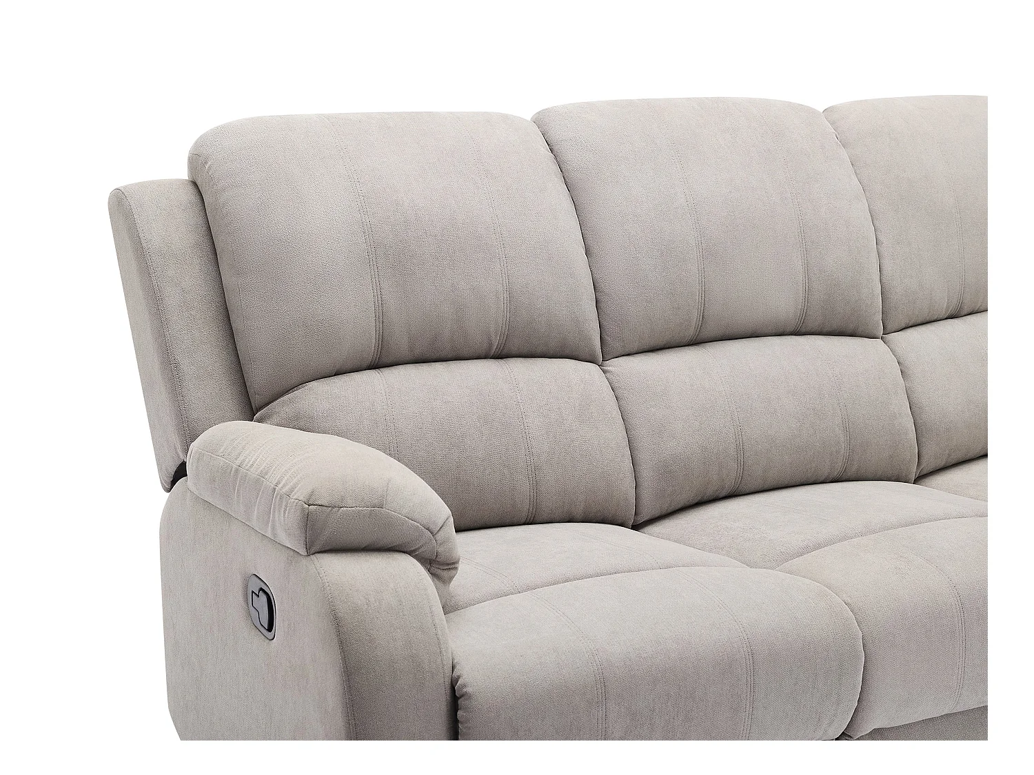 Relax-zitbank 3 personen, 2 personen en relax-fauteuil in lichtgrijze microvezel BRODY