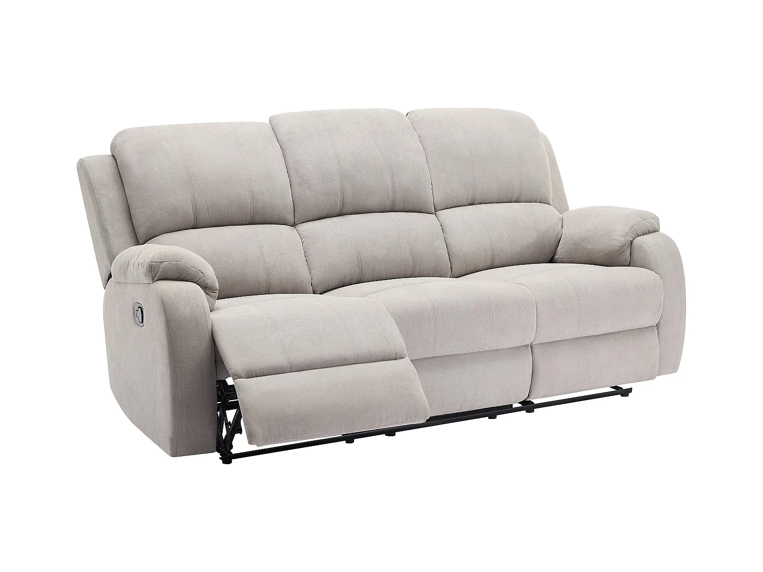 Relax-zitbank 3 personen, 2 personen en relax-fauteuil in lichtgrijze microvezel BRODY