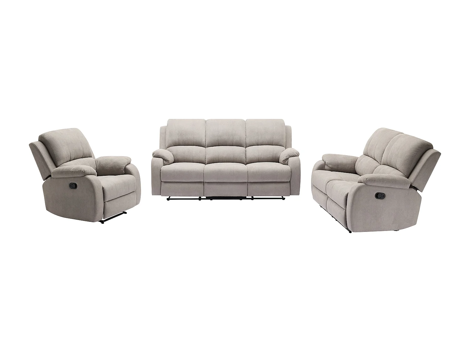 Canapé 3 places, 2 places et fauteuil relax en microfibre gris clair BRODY