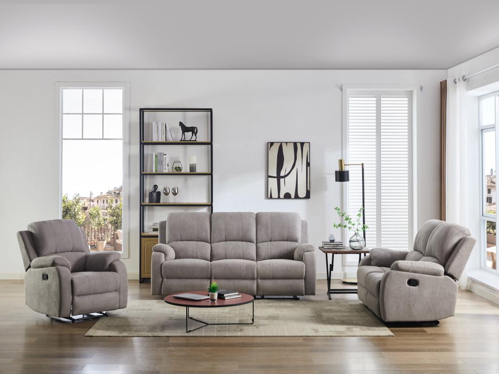 Canapé 3 places et 2 places relax en microfibre gris clair BRODY