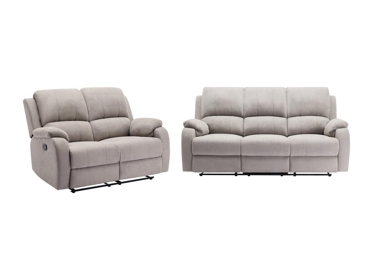 Relaxsofa 3-Sitzer & 2-Sitzer - Mikrofaser - Hellgrau - BRODY günstig online kaufen