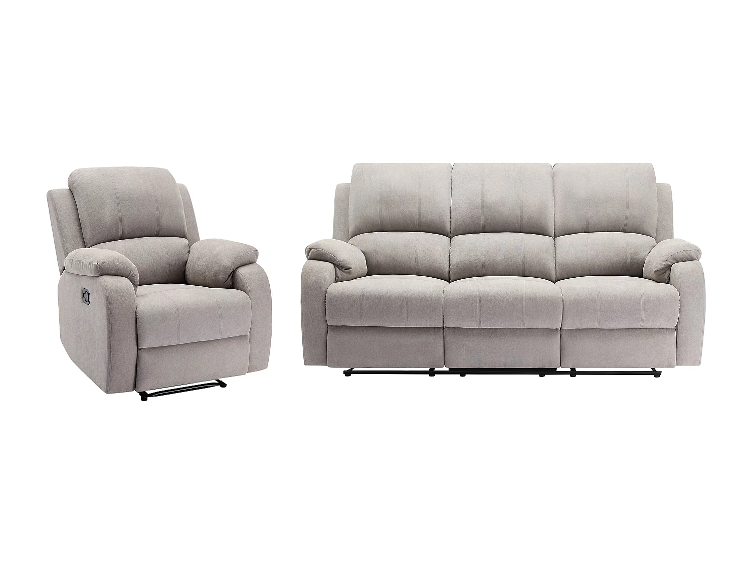 Relax-zitbank 3 personen en relax-fauteuil in lichtgrijze microvezel BRODY