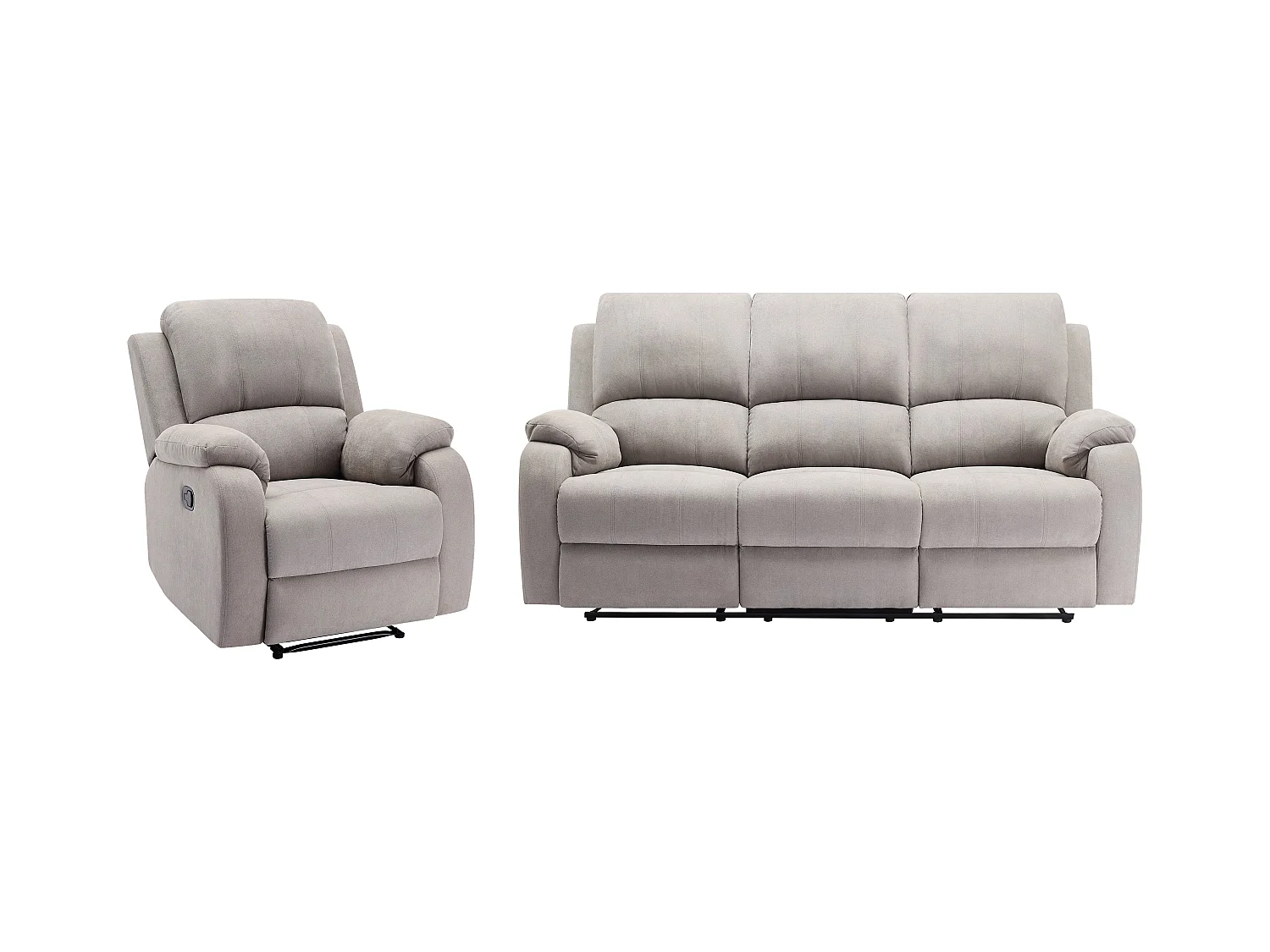 Sofá de 3 plazas y sillón reclinable de microfibra gris claro BRODY