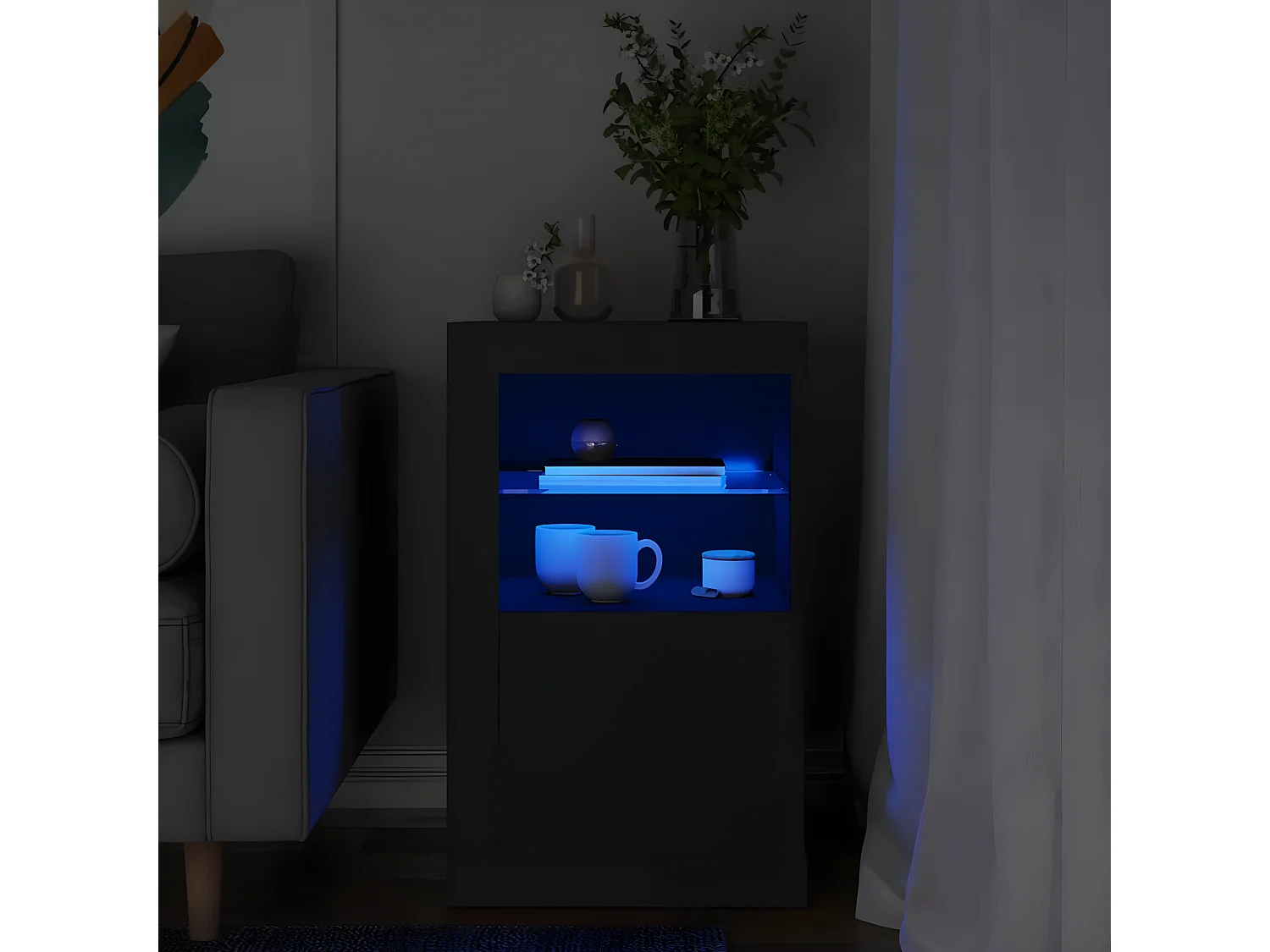Armoire latérale avec lumières LED noir bois d'ingénierie