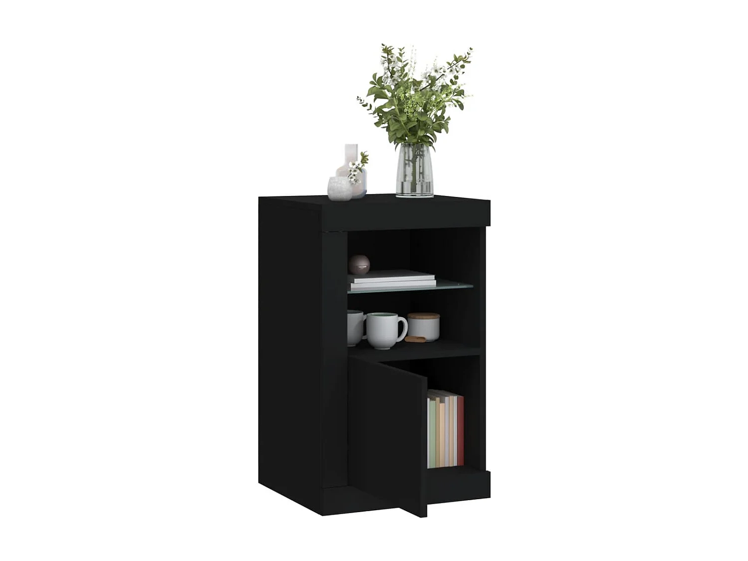 Armoire latérale avec lumières LED noir bois d'ingénierie