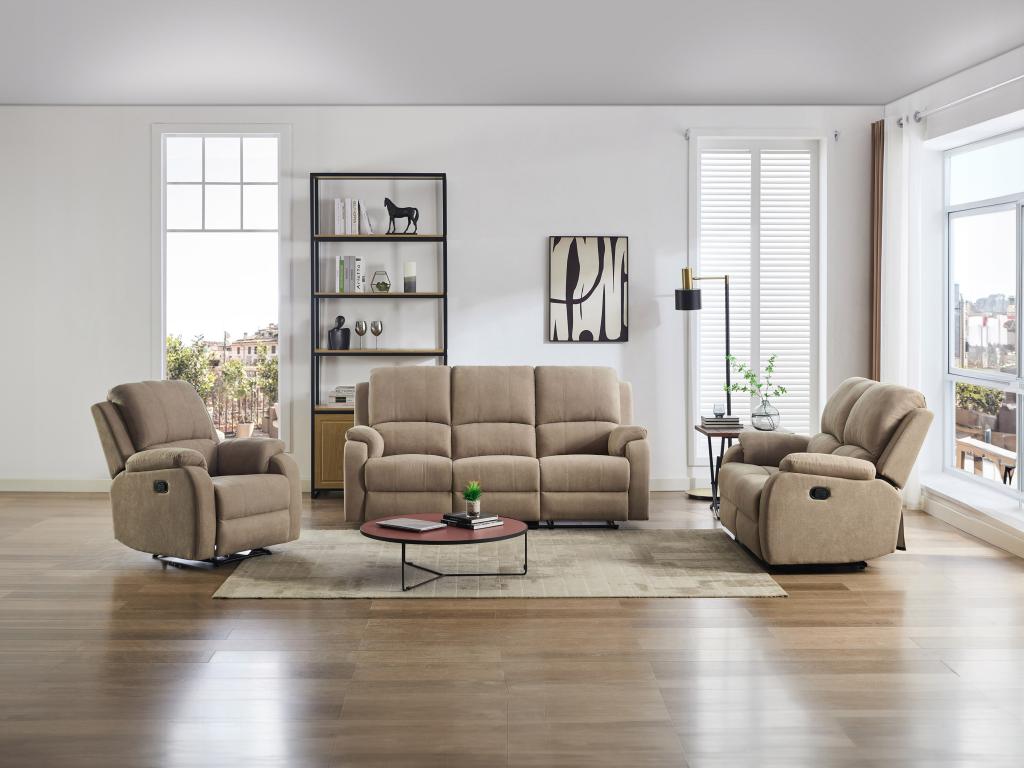 Relaxsofa 3-Sitzer & Relaxsessel - Mikrofaser - Taupe - BRODY günstig online kaufen