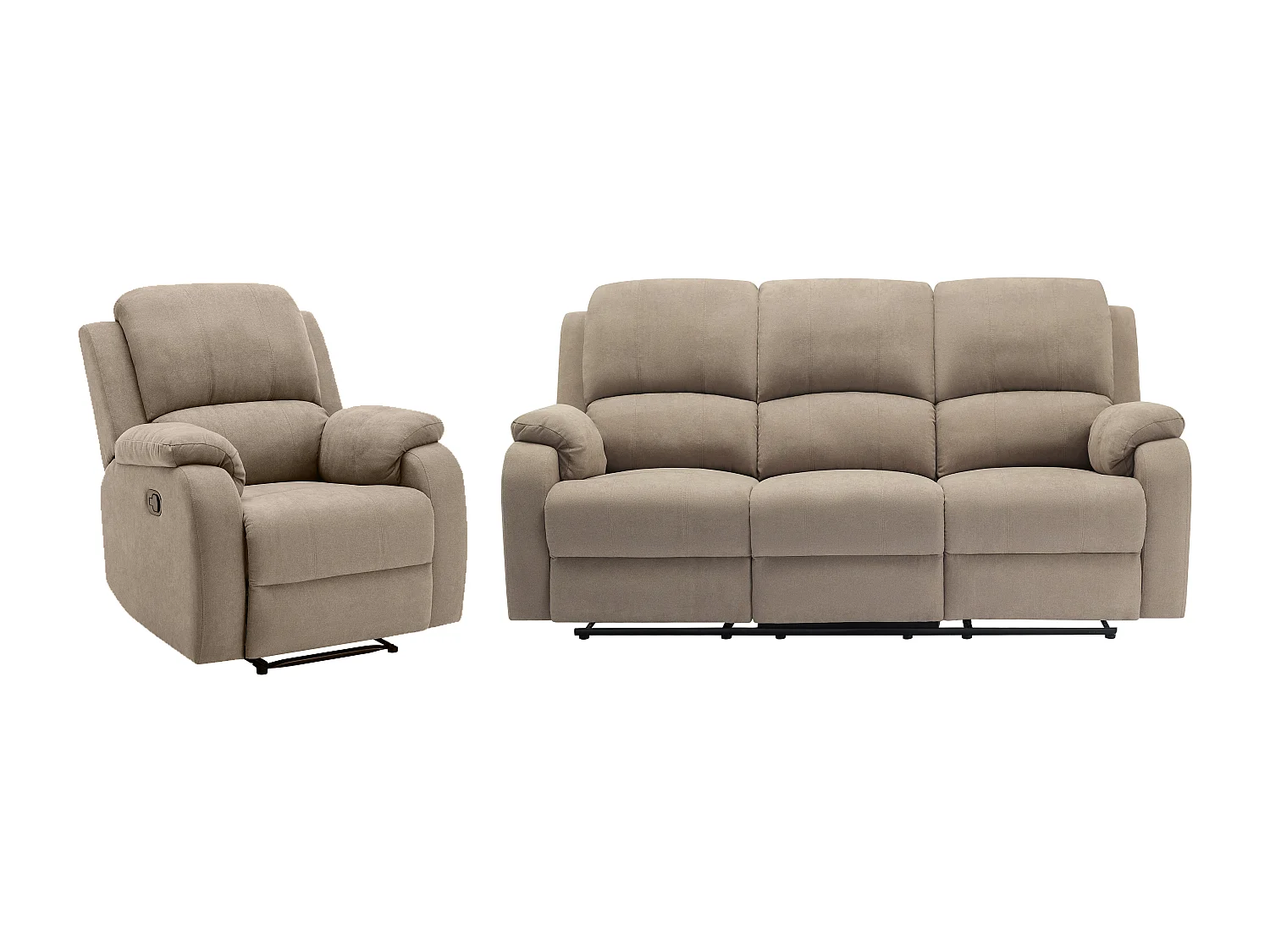 Sofá de 3 plazas y sillón reclinable de microfibra color topo BRODY