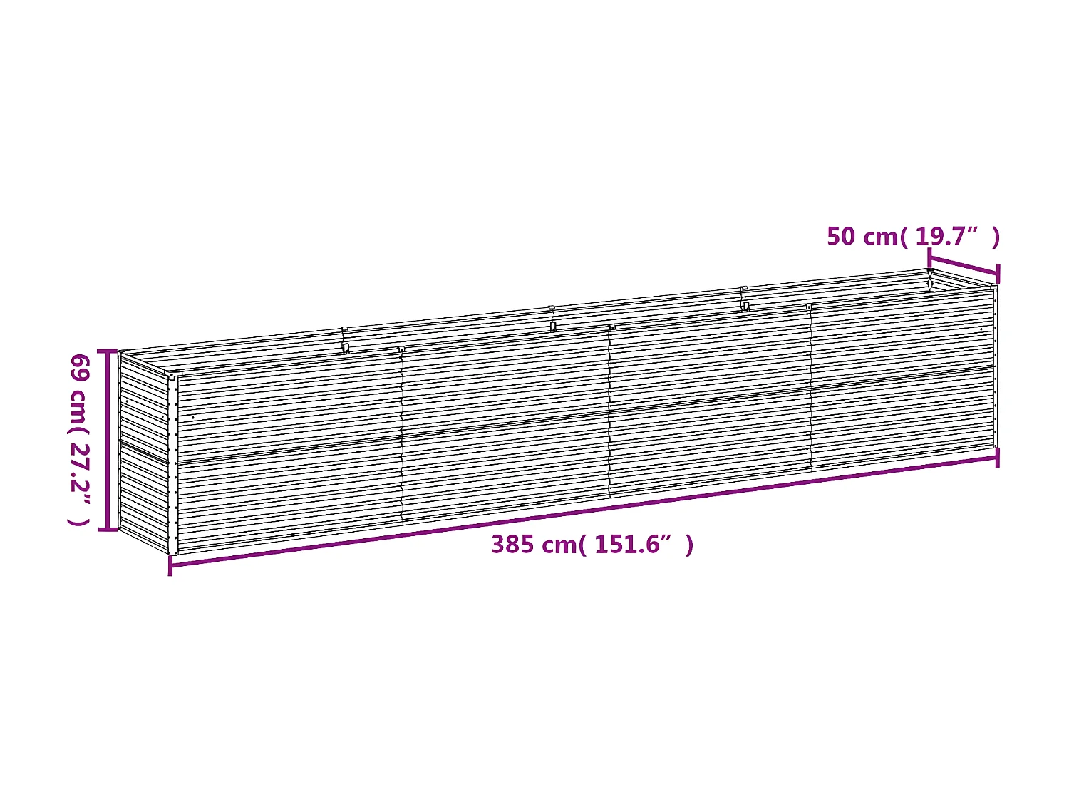 Lit surélevé de jardin 385x50x69 acier corten