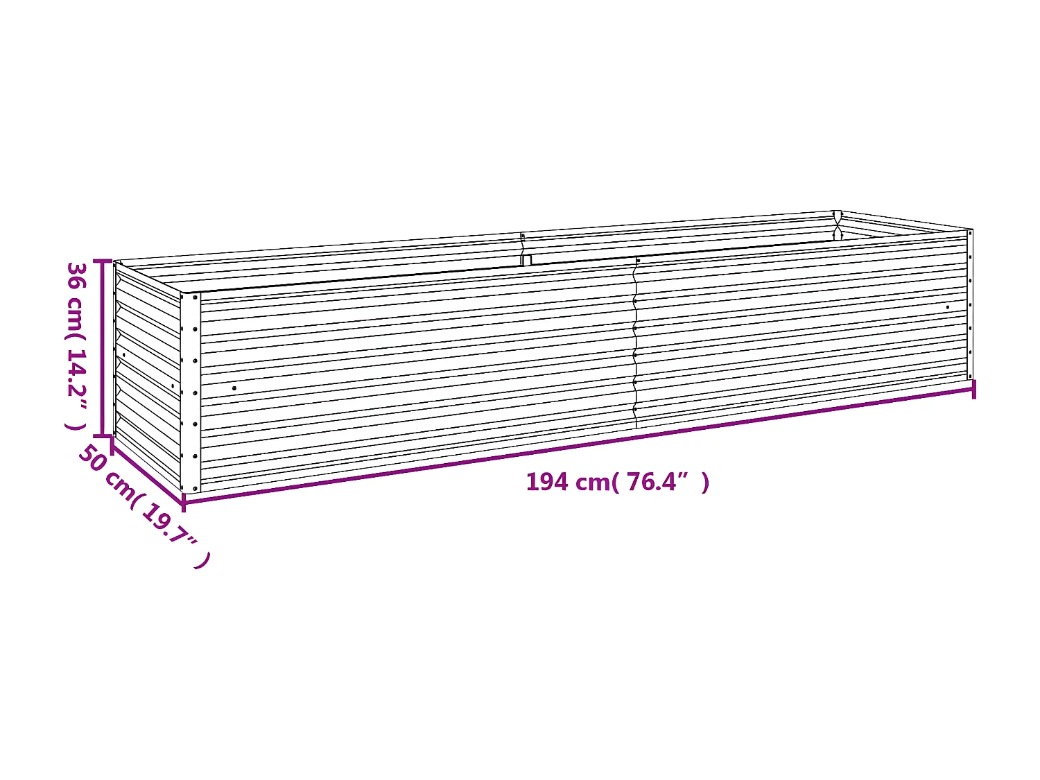 Lit surélevé de jardin 194x50x36 acier corten