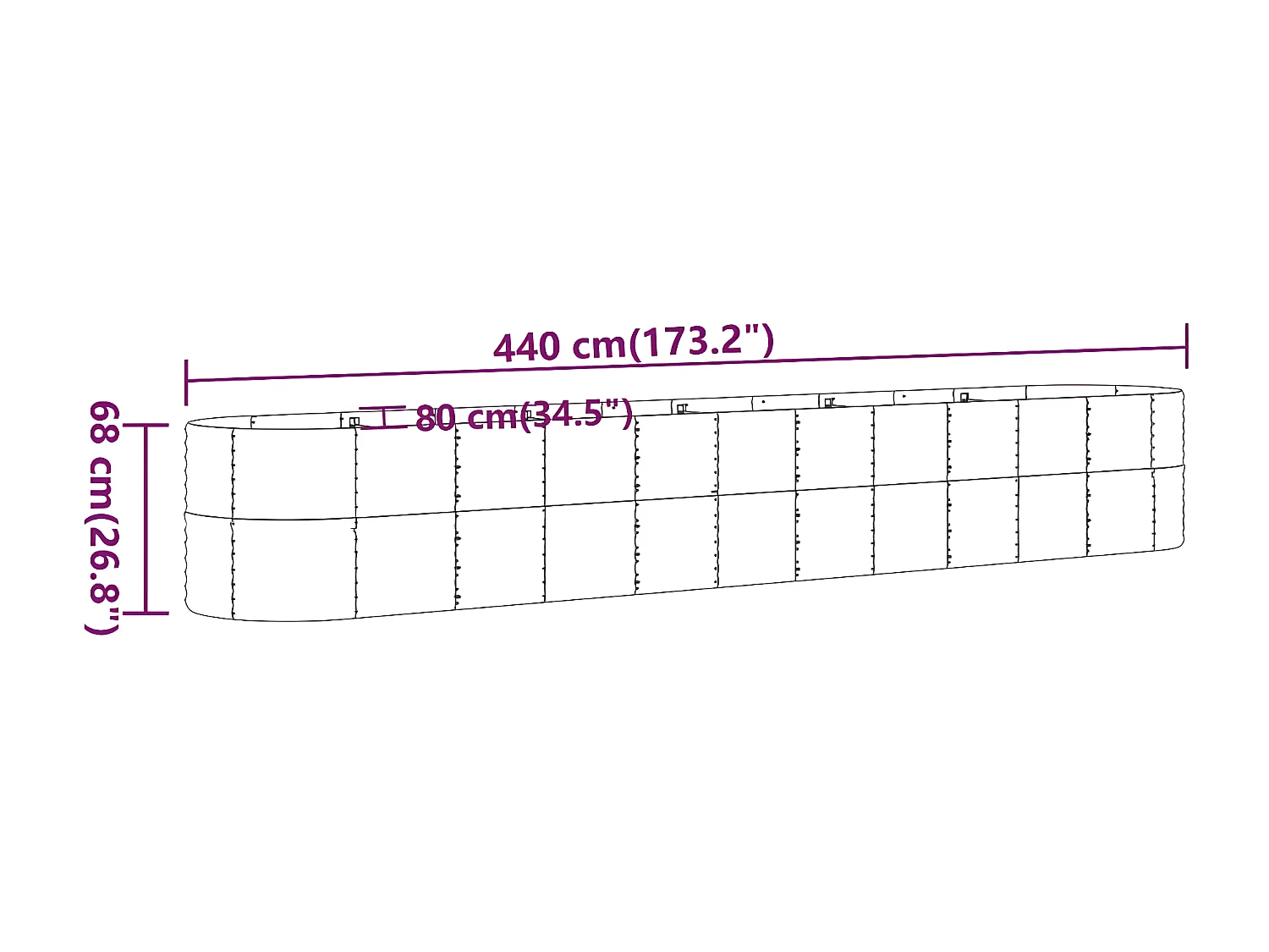 Jardinière de jardin Acier enduit de poudre 440x80x68 Gris
