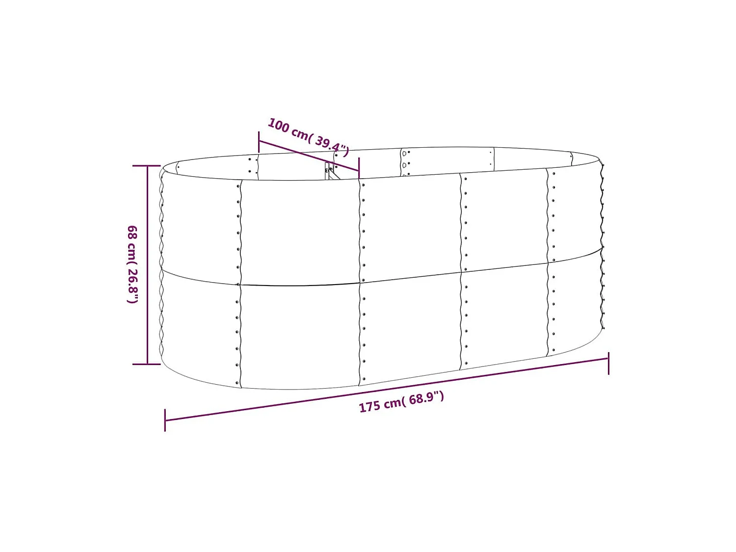 Jardinière Acier enduit de poudre 175x100x68 gris