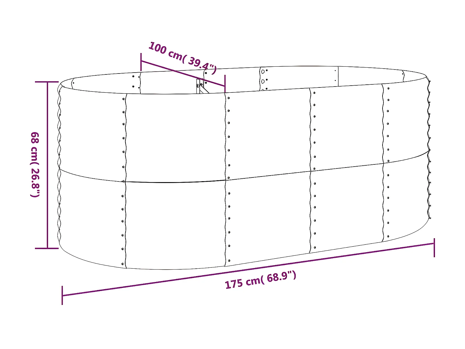 Jardinière Acier enduit de poudre 175x100x68 gris