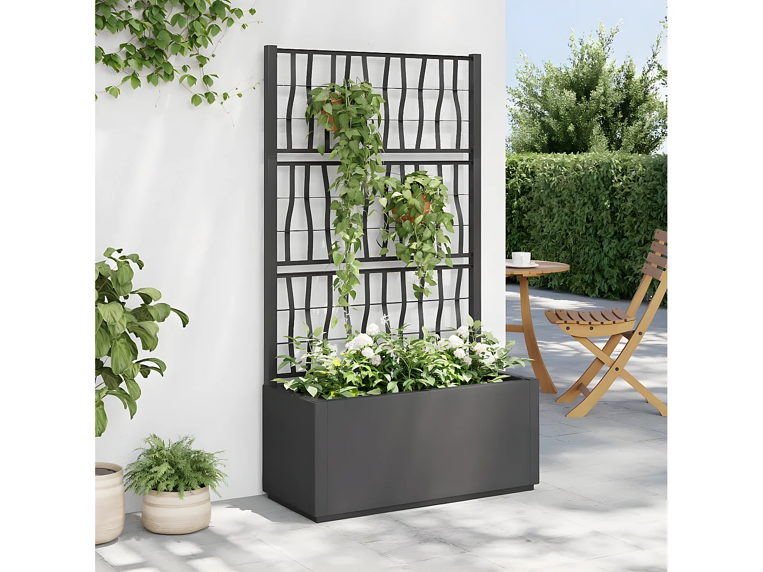 Jardinière avec treillis gris foncé 80x36x140 PP