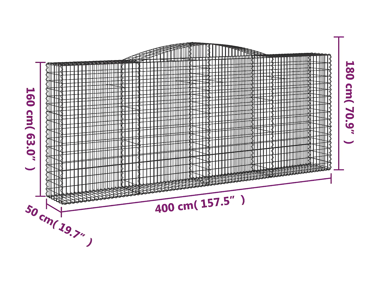 Paniers à gabions arqués 20 pièces 400x50x160/180 cm fer galvanisé