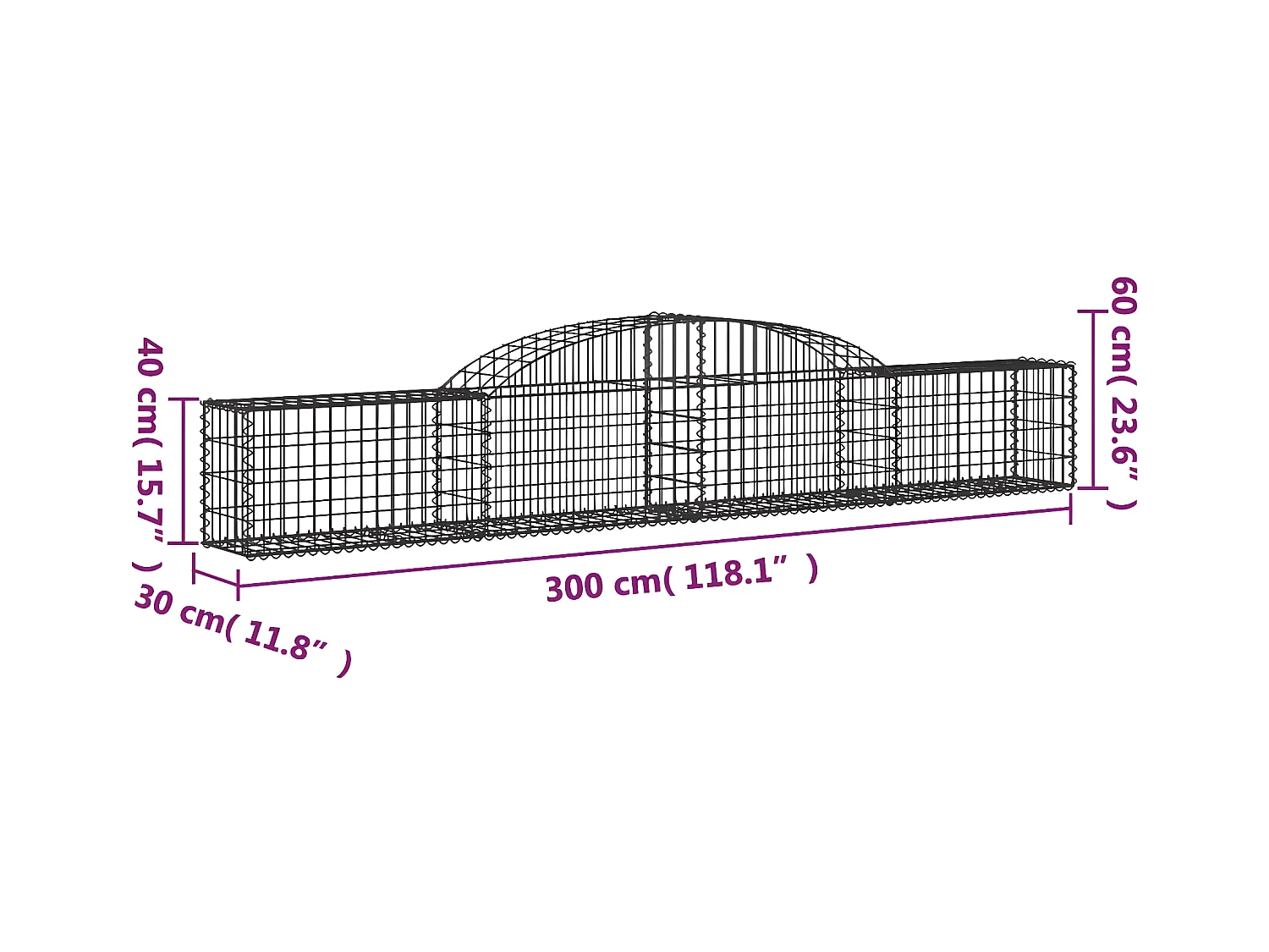 Paniers à gabions arqués 8 pièces 300x30x40/60 cm fer galvanisé