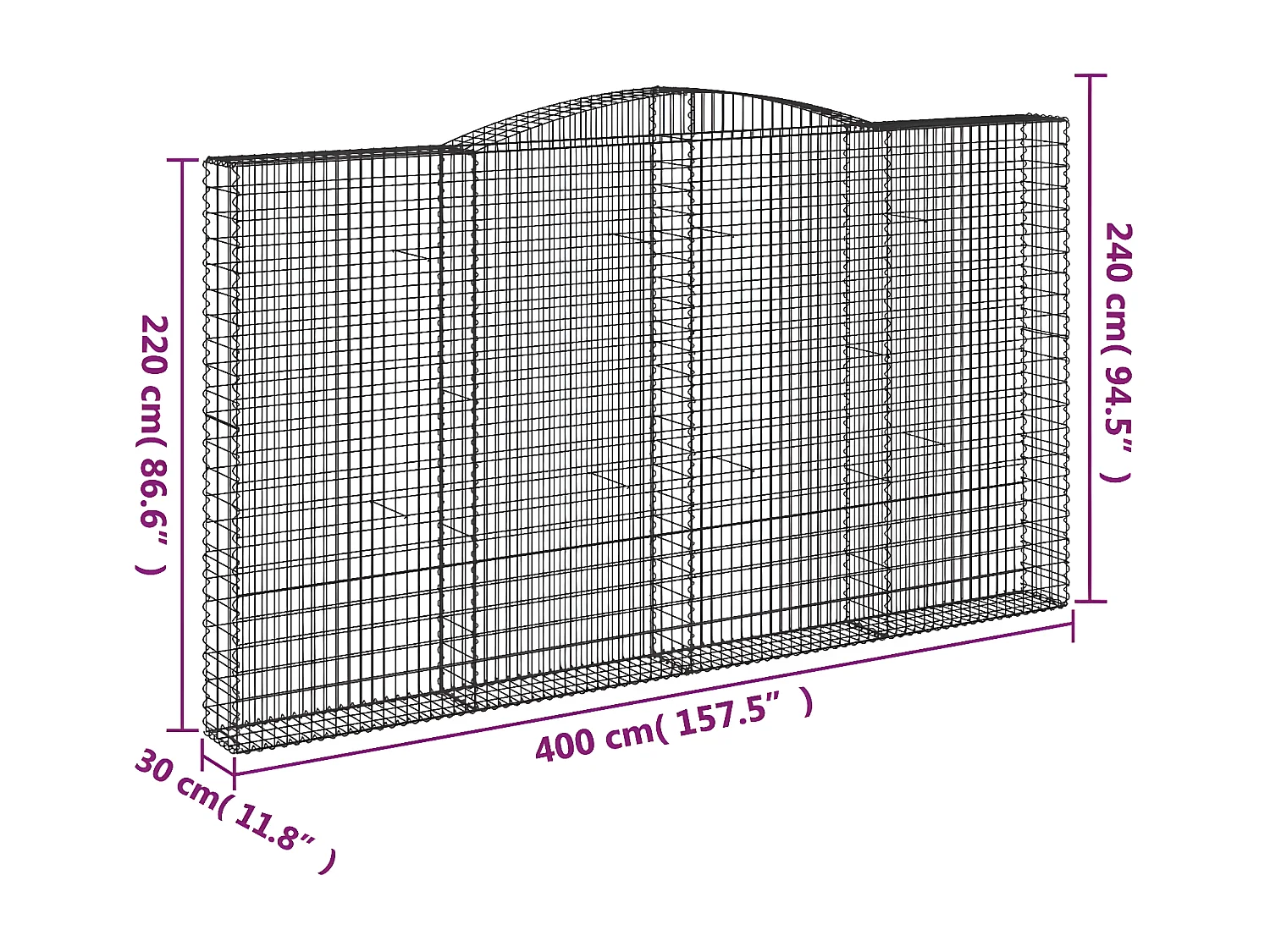 Paniers à gabions arqués 10 pièces 400x30x220/240 cm Fer galvanisé