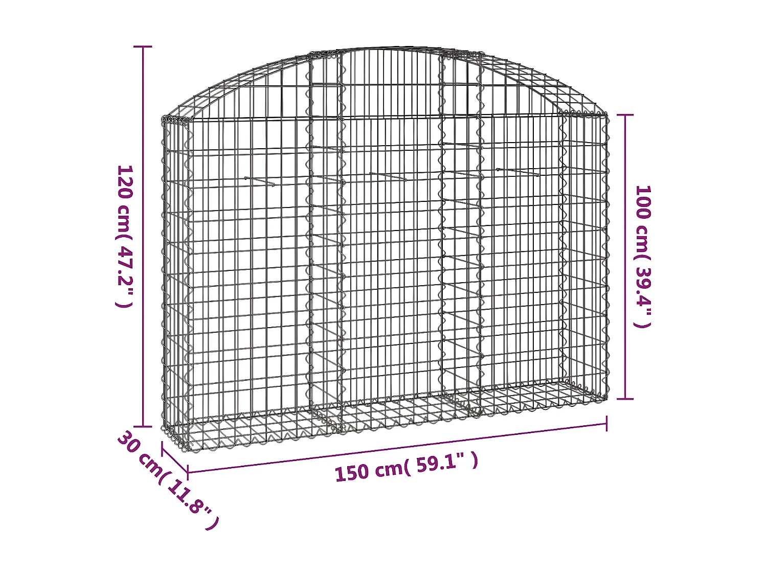 Panier de gabions arqué 150x30x100/120 cm Fer galvanisé